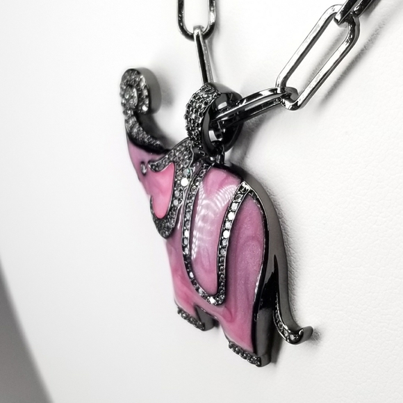 NWT Pink Enamel Elephant Pendant Charm Pave CZ NEW - Picture 8 of 9